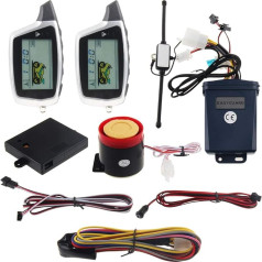 EASYGUARD EM212 2-Wege-Motorrad-Alarmsystem mit LCD-Pager-Display, wiederaufladbarer Sender, eingebauter Schocksensor und Mikrowellensor, 12 V Gleichstrom