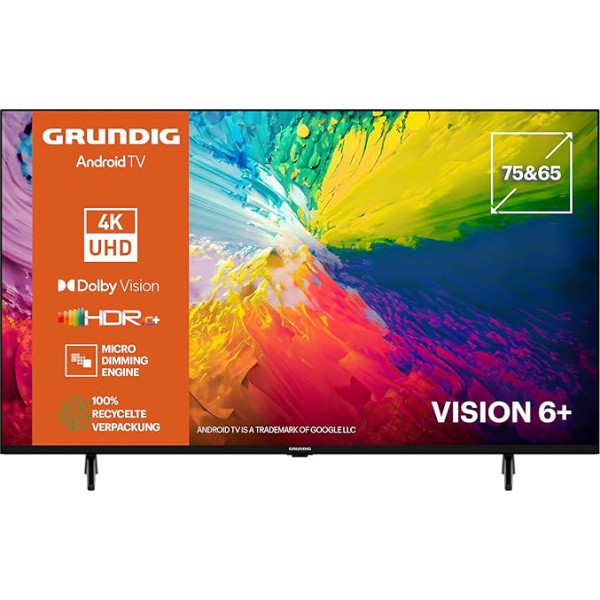 GRUNDIG 75 VOE 73 TV 75 collu (189 cm) LED televizors, Android 11 TV, 4K UHD, Dolby Vision, HDR10+, Micro Dimming Engine, Motion Picture Improvement, iebūvēts Chromecast, Bluetooth, Smart TV, melns