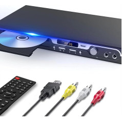 Maite 1080P HD DVD atskaņotājs televizoram, HDMI DVD atskaņotājs ar dubultiem mikrofonu ieejām, DVD atskaņotājs bez reģiona atbalsta USB ieeju HDMI/AV izeju, metāla pogu un Dolby skaņu