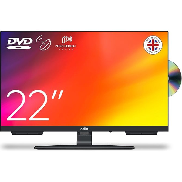 Cello C2224F 22 collu Full HD LED televizors ar bezrāmju dizainu Integrēts DVD atskaņotājs Trīskāršais uztvērējs (DVB-C/-S2/-T2) Ideāli piemērots nelielām telpām [2024]