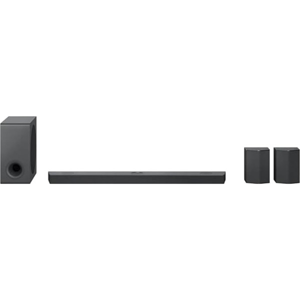 LG DS95QR Soundbar (810 Watt) ar bezvadu zemfrekvences skaļruni un Meridian tehnoloģiju (Dolby Atmos, HDMI, Bluetooth), tumši sudrabots [2022. gada modelis]