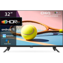 CHiQ LED televizors, 32 collu Smart TV, Android11, HDR, DBX-tv, četrkodolu, WiFi, Bluetooth, Google Assistant, Chromecast, Netflix, Prime Video, Youtube, trīskāršais uztvērējs (DVB-T2/T/C/S/S/S2), WiFi. HDMI/USB/CI+, Dolby Audio, HD