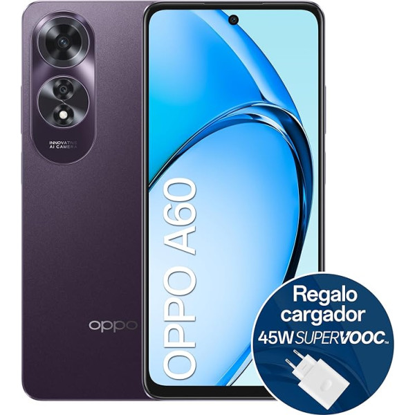 OPPO A60 4G atbloķēts viedtālrunis 16GB (8GB + 8GB 256GB HD+ LCD displejs 6,7 collu kamera, 50+2+8MP, Android, 5000mAh akumulators, ātrā uzlāde 45W, lādētājs iekļauts, violets