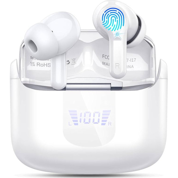 Ordtop Bluetooth austiņas, bezvadu Bluetooth 5.3 In Ear, 4 ENC trokšņu slāpēšanas mikrofona austiņas, HiFi Stereo