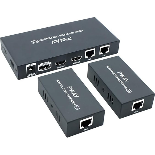 PW-HT226P2(POC) 1X2 portu HDMI sadalītājs/dalītājs Ultra HD 1080P bez kavēšanās 165ft (50m) pa CAT5/5e/6/7 kabeļu atbalstu