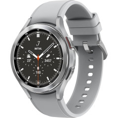 Samsung Galaxy Watch4 Classic, apaļš Bluetooth viedpulkstenis, Wear OS, rotējoša apmale, fitnesa pulkstenis, fitnesa sekotājs, 46 mm, sudraba (vācu versija)