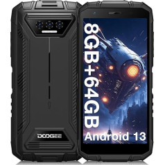 DOOGEE S41T (2024) Āra mobilais tālrunis bez līguma, 6300 mAh, 8GB RAM + 64GB/ 1TB paplašināma ROM, Android 13 Āra viedtālrunis 5,5 collu HD+ IP68/P69K, 13MP trīs kameras, 4G Dual SIM karte