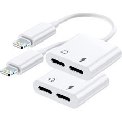 [Apple MFi Certified] 2 Pack Dual Lightning austiņu adapteris iPhone sadalītājam Audio un uzlādes atbalsts visām iOS sistēmām Saderīgs ar iPhone 14/13/12/11/11/XS/XR/8/7/6