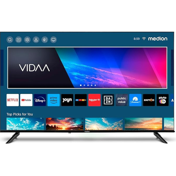 MEDION X14308 (MD 31640) 108 cm (43 collu) televizors (Smart TV, 4K Ultra HD, HDR, VIDAA Store, Netflix, Prime Video, Disney+, DAZN, Paramount+, HbbTV, PVR, Bluetooth)