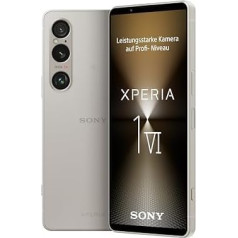 Sony Xperia 1 VI - 6,5 collu 19,5:9 FHD+ HDR OLED 120 Hz, trīskāršs objektīvs ar inovatīvu sensoru un ZEISS, 3,5 mm audio, IP65/68, platīna sudraba, ar aizmugurējo vāciņu