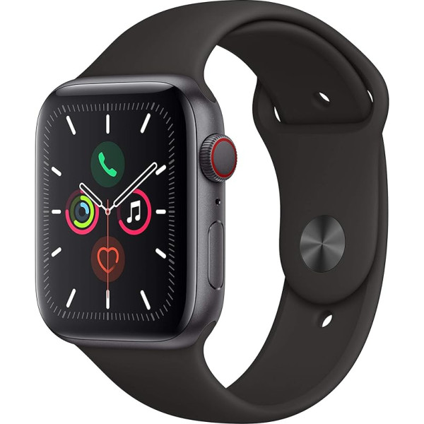 Apple Watch Series 5 (GPS + Zellular, 44MM) Aluminiumgehäuse Space Grau mit Schwarz Sportarmband (vispārējs)