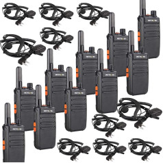 Retevis RB635 Rācija ar austiņām, Walkie Talkie VOX, PMR radio, divvirzienu radio, rokas raidītājs ar lukturīti skolai, klubam, pasākumu plānošanai (melns, 10 gabali)