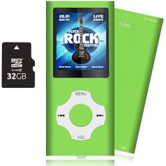 Tabmart MP3 MP4 mūzikas atskaņotājs ar 16GB MicroSD atmiņas kartes atbalstu Audio atskaņotājs Mediju atskaņotājs FM radio E-grāmata Iebūvēts skaļrunis Ilgs akumulatora darbības laiks 1,81 collu krāsu displejs Mūzikas atskaņotājs Zaļš