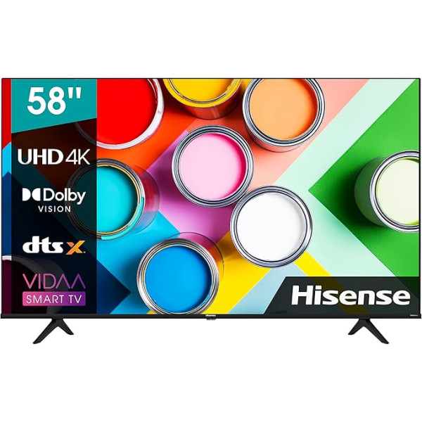 Hisense 58A6GG 146 cm (58 collu) televizors, 4K UHD, Smart TV, HDR, Dolby Vision, Trīs uztvērēji DVB-C/S/ S2/ T/ T2, Bezrāmju, Bluetooth, WiFi, Iebūvēta Alexa, DTS Virtual X, Viesnīcas režīms, melns [2022]