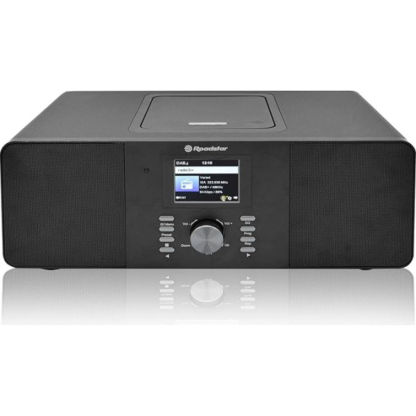 Roadstar IR-540D+BT/BK Interneta radio WLAN un digitālais Dab+/FM CD MP3 atskaņotājs Bluetooth USB ātrai uzlādei AUX IN Tālvadības pults austiņu ligzda melns