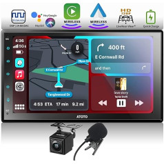 ATOTO 7 collu autoradio ar ekrānu, Double DIN radio ar Bluetooth, bezvadu CarPlay un Android Car, HD LRV ar atpakaļgaitas kameru, mikrofonu, balss vadību, RDS/FM/AM/GPS navigāciju, F7G2B7WES01