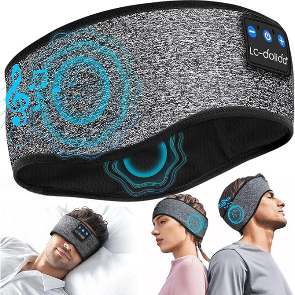 LC-dolida miega austiņas, Bluetooth 5.4, miega aproce, miega maska, sporta austiņas, mūzikas miega aproce sporta treniņiem, skriešanai, jogai, ceļošanai (pelēka)