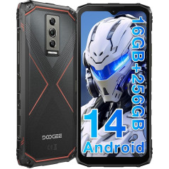 DOOGEE Blade10 PRO izturīgs viedtālrunis 6,56 collas, 11 mm plāns, 16GB RAM + 256GB ROM (TF 2TB), 50MP + 8MP, 5150mAh Octa-Core neiznīcināms tālrunis, Android 14 tālruņi, Face ID/NFC/OTC/GPS, melns, sarkans, melns