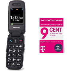 Panasonic KX-TU446EXB Senior mobilais tālrunis Folding Black & Telekom MagentaMobil priekšapmaksas pamata SIM karte bez līguma I 9 centi par minūti un SMS visos Vācijas tīklos, ES viesabonēšana