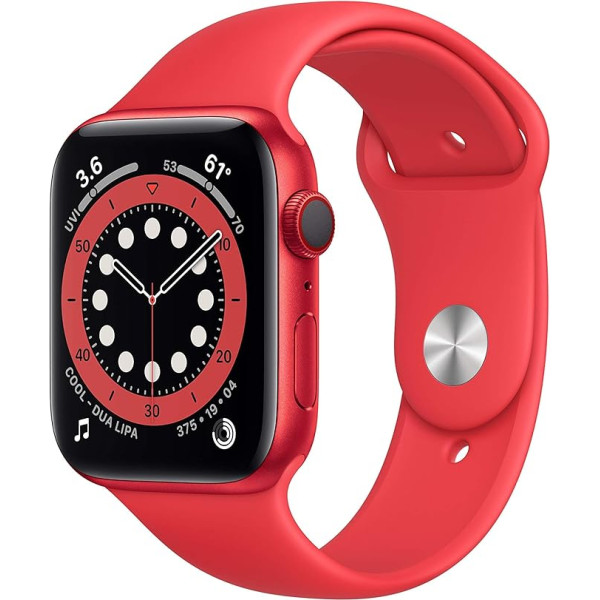 Apple Watch Series 6 44mm (GPS + Cellular) - Alumīnija apvalks (IZSTRĀDĀJUMS)Sarkana Roy sporta aproce (Bendra)