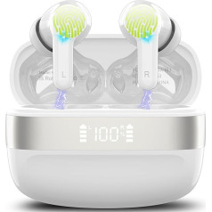 OWMSIC Bluetooth austiņas, bezvadu Bluetooth 5.3 In-Ear austiņas ar 4 ENC mikrofoniem, 2024 bezvadu austiņas, dziļi basi, 40 stundas, LED displejs, IPX7 ūdensizturīgas austiņas, baltas krāsas