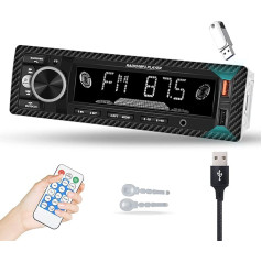 Auto radio Bluetooth 5.1 Hikity 1 Din auto radio ar Bluetooth brīvroku komplektā, 7 krāsas FM radio 1 Din ar 2 USB/AUX/RCA audio izeju/EQ/MP3 atskaņotājs/ tālvadības pults