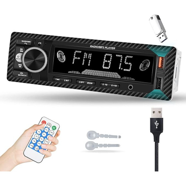 Auto radio Bluetooth 5.1 Hikity 1 Din auto radio ar Bluetooth brīvroku komplektā, 7 krāsas FM radio 1 Din ar 2 USB/AUX/RCA audio izeju/EQ/MP3 atskaņotājs/ tālvadības pults