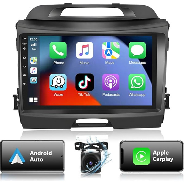 Podofo 2+64G Auto Radio priekš Kia Sportage 2010-2016 ar Wireless Carplay Android Car Android 13 Auto Stereo Radio 9 collu Auto Radio ar Bluetooth, WiFi, GPS, FM/RDS + atpakaļgaitas kamera