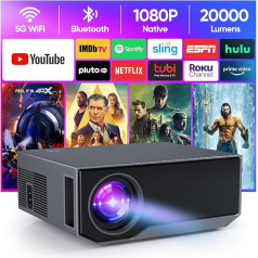 CoolEeve 20000 lūmenu Bluetooth projektors ar Full HD 1080P, 5G WiFi LED mājas kino portatīvais projektors, saderīgs ar iOS/Android/Laptop/HDMI/PC/TV Stick/USB