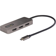 StarTech.com 3 portu USB-C multimonitora adapteris, USB-C uz 3X HDMI MST centrmezgls, trīskāršs 4K 60Hz HDMI portatīvo datoru displeja pagarinātājs/dalītājs, HDR, īpaši garš integ. Kabelis, tikai Windows (MST14CD123HD)