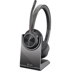 Poly - Voyager 4320 UC bezvadu austiņas ar uzlādes staciju (Plantronics) - austiņas ar mikrofonu - USB-A Bluetooth adapteris - saderīgas ar Teams (sertificēts), Zoom un citām ierīcēm - melnas krāsas