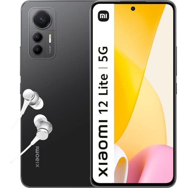 Xiaomi 12 Lite 5G viedtālrunis + austiņas, 8 + 256 GB mobilais tālrunis bez līguma, 6,55 collu 120 Hz AMOLED displejs, 108 MP trīskāršā kamera, 4300 mAh, 67 W turbo uzlāde, melns