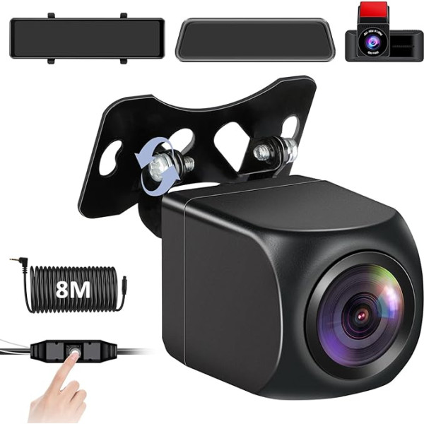 Atpakaļskata kamera spogulim Dash Cam aizmugures skata kamera automašīnai 4 Pin 2,5 mm AV-in ports Atbalsta AHD 1080P/720P/NTSC/PAL/CVI/TVI modeļus automašīnām, autofurgoniem, SUV, pikapiem, 12V-24V