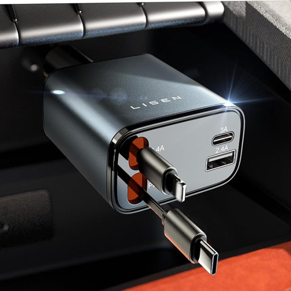 LISEN 69W izvelkamais cigarešu aizdedzinātāja USB C auto lādētājs Auto lādētājs Cigarešu aizdedzinātāja ātrās lādēšanas adapteris lādēšanas kabelis Auto mobilā telefona auto 12V-24V ar iPhone 15 Pro Max 14 iPad Samsung Pixel