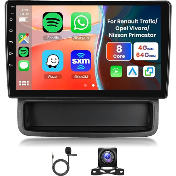 Hodozzy 4+64G Auto Radio priekš Renault Trafic/Opel Vivaro/Nissan Primastar 2010-2014 Android 8 Core 10.1 collu IPS Touchscreen Screen Navigation Carplay Android Car, Radio Bluetooth DSP WiFi FM RDS Camera