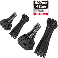 Theshotime 500 Pack Black kabeļu saites 300mm x 3,6mm kabeļu saites 200mm x 2,5mm 150mm x 2,5mm 100mm x 2,5mm 100mm x 2,5mm