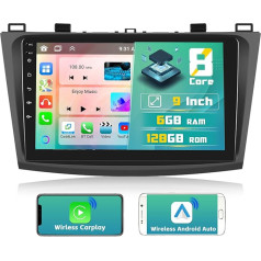 [2024 Upgrade 8 Core 6G+128G] Hikity 9 collu Android 13 auto radio 2DIN Mazda 3 2009-2013 radio ar CarPlay Android auto bezvadu WiFi GPS BT5.0 59UI 32DSP RDS Mic atpakaļgaitas kamera