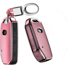 HIBEYO Kia automašīnu atslēgu futrālis Carbon TPU Protective Key Cover for Kia Rio Ced Cerato Forte Niro Seltos Sorento Soul Sportage Telluride Smart 3 4 Buttons Keyless Car Key Cover Pink