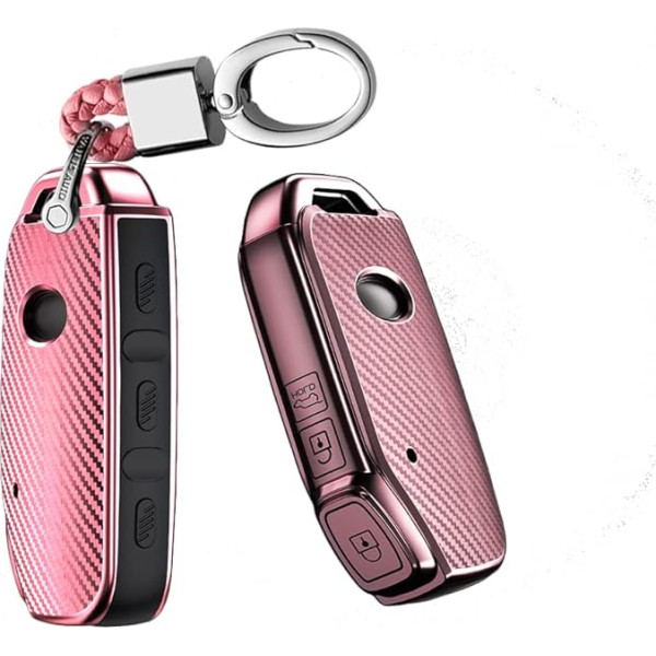 HIBEYO Kia automašīnu atslēgu futrālis Carbon TPU Protective Key Cover for Kia Rio Ced Cerato Forte Niro Seltos Sorento Soul Sportage Telluride Smart 3 4 Buttons Keyless Car Key Cover Pink