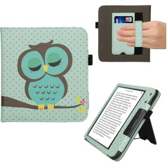 kwmobile Flip Cover saderīgs ar Kobo Kobo Kobo Libra Colour/Tolino Vision Colour - Futrālis ar rokas siksniņu Pūce Sleep Turquoise Brown Mint Green