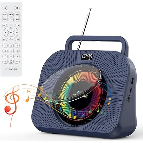 Gueray CD atskaņotājs mājas Bluetooth galda CD atskaņotājs ar skaļruņiem austiņu ligzda FM radio Boombox CD atskaņotājs ar tālvadības pulti Atbalsta modinātāja pulksteņa taimeris USB AUX TF kartes atskaņošana (zils)