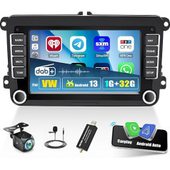 DAB/DAB+ auto radio Android 13 VW Golf 5 6 Polo Passat Jetta ar bezvadu Carplay Android Car, 7 collu ekrāns Touch Display 2 DIN ar Bluetooth FM/RDS Radi GPS navigācija WiFi HiFi SWC atpakaļgaitas sistēma