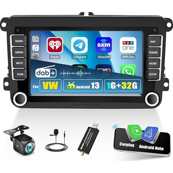 DAB/DAB+ auto radio Android 13 VW Golf 5 6 Polo Passat Jetta ar bezvadu Carplay Android Car, 7 collu ekrāns Touch Display 2 DIN ar Bluetooth FM/RDS Radi GPS navigācija WiFi HiFi SWC atpakaļgaitas sistēma