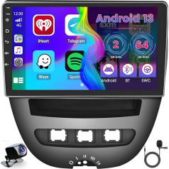 2GB + 64GB Android 13 Auto radio 2005-2014 Toyota Aygo Peugeot 107 Citroen C1 Radio Wireless CarPlay Android Car Bluetooth 9 collu ekrāns Auto radio ar navigāciju atpakaļgaitas kamera