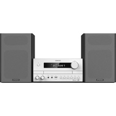 Kenwood M-822DAB Micro HiFi sistēma ar 2 x 50 W RMS, CD, USB, DAB+ un Bluetooth audio straumēšanu, balta krāsā