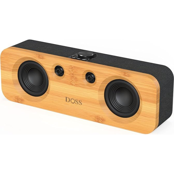 DOSS SoundBox skaļrunis ar 50 W jaudīgu skaņu, jaudīgiem basiem, dubultām DSP tehnoloģijām, 20 h atskaņošanas laiks, klasisks dizains ar ilgtspējīgiem materiāliem, 2.1 skaņas kanāla mājas skaļrunis lietošanai iekštelpās un ārpus telpā