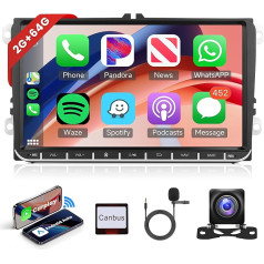 2G + 64G bezvadu Carplay Android 13 auto radio VW Golf 5 6 Passat Polo Tiguan Touran Caddy Skoda Seat 9 collu auto radio ar Android auto GPS navigāciju WiFi Mirror Link Bluetooth FM/RDS/DAB