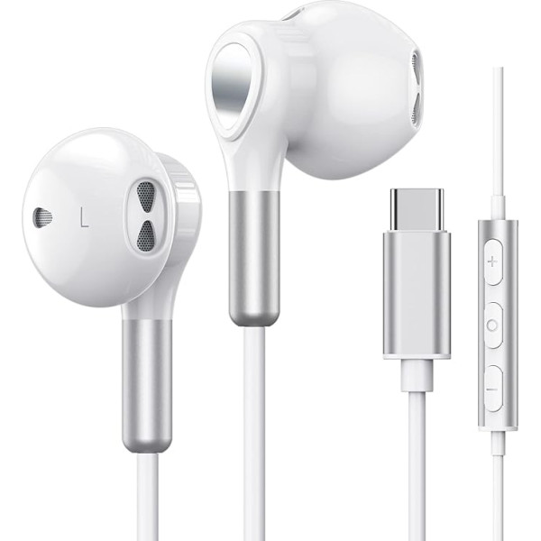 USB C austiņas Samsung Galaxy S22 Ultra S21 FE S20 A53, USB C austiņas ar mikrofonu In-Ear austiņas ar kabeli, USB C tipa austiņas iPad Pro 2021/2020 iPad Air 5/4/Mini 6, Pixel 7 6