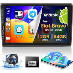 [2+64GB] Hikity Android auto radio ar navigācijas sistēmu Fiat Bravo 2008 2009 2010 2010 2011 2012 2013, 9 collu bezvadu Carplay Android auto radio Bluetooth ar GPS HiFi BT RDS FM SWC atpakaļgaitas kamera