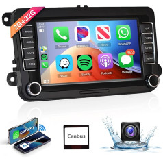 podofo Android auto radio VW Tiguan Golf 5 Skoda Passat Polo Bezvadu Carplay Android auto 2 DIN ar 7 collu ekrānu, navigācijas AHD atpakaļgaitas kameru FM/RDS ar 36/40/52 kontaktu kabeli WiFi/GPS